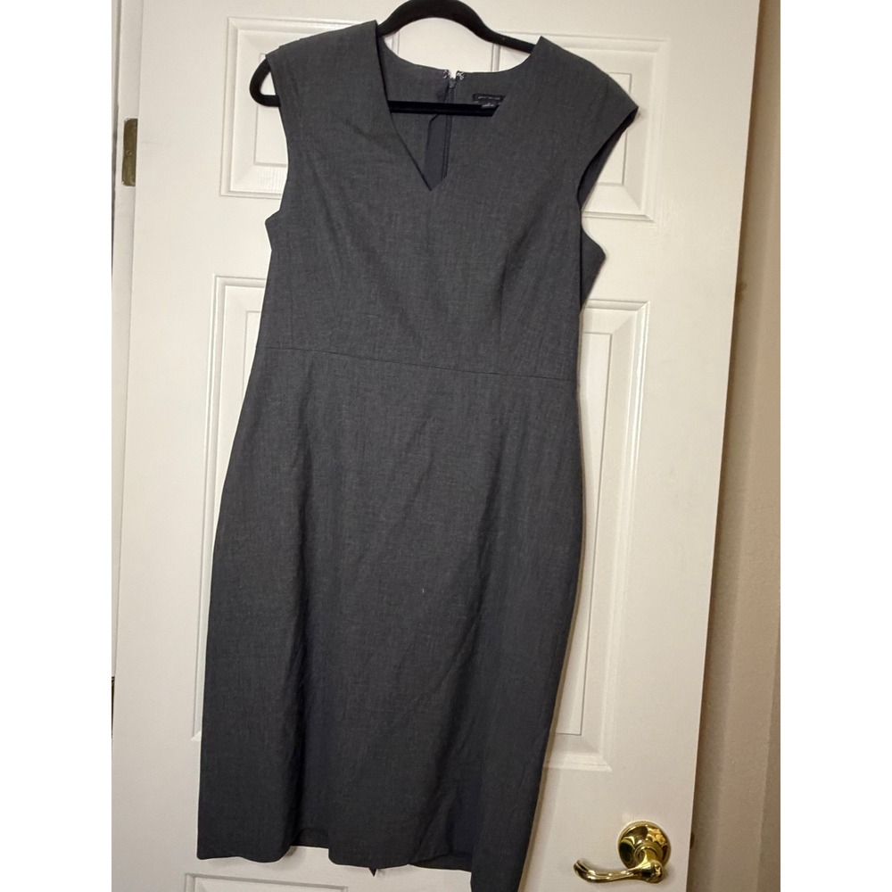 Ann Taylor Womens Gray V-Neck Cap Sleeve Sheath Work Sheath Dress Size 8